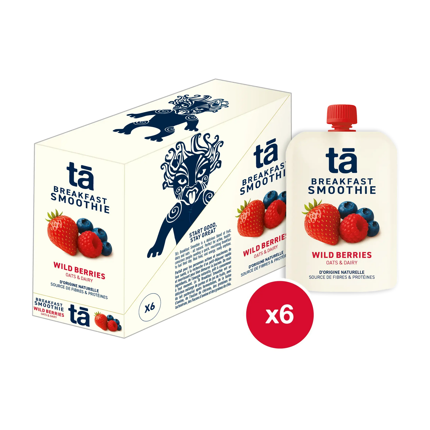 Boîte de 6 Smoothies petit-déjeuner 150g saveur fruits des bois