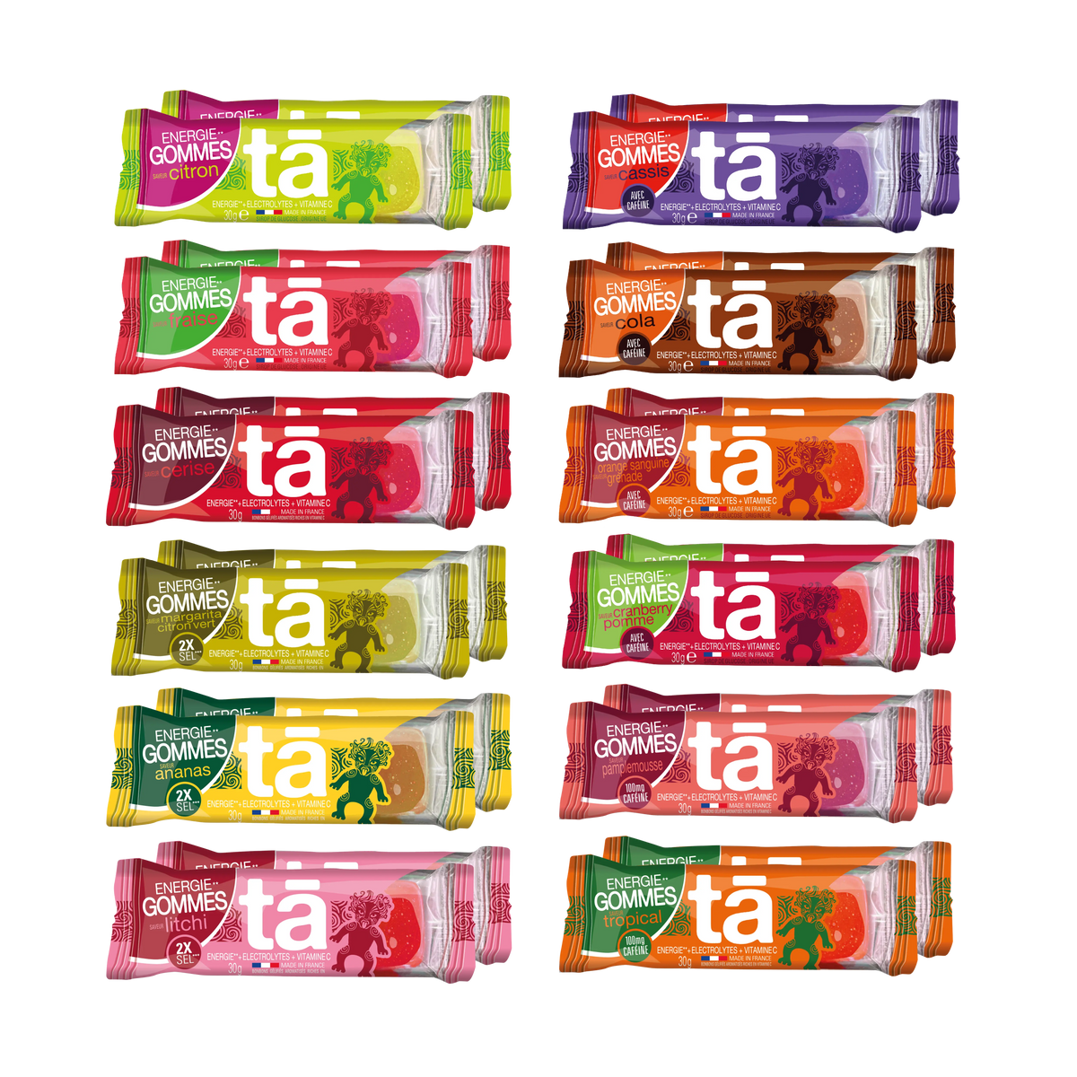 Pack mixte de 24 gommes énergétiques 30g Tā Energy